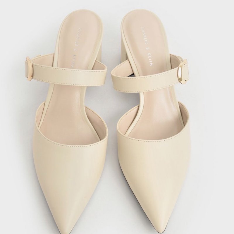CHARLES & KEITH 小CK C釦 皮革帶 穆勒鞋 石灰白 時尚 穿搭 女鞋 鞋跟 跟鞋 女款 休閒款式-1
