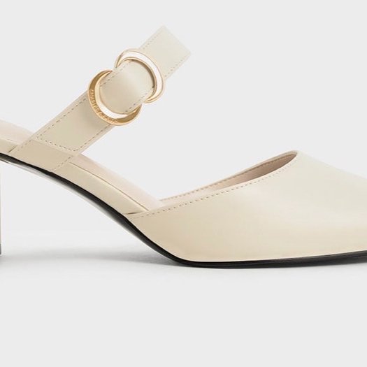 CHARLES & KEITH 小CK C釦 皮革帶 穆勒鞋 石灰白 時尚 穿搭 女鞋 鞋跟 跟鞋 女款 休閒款式-2