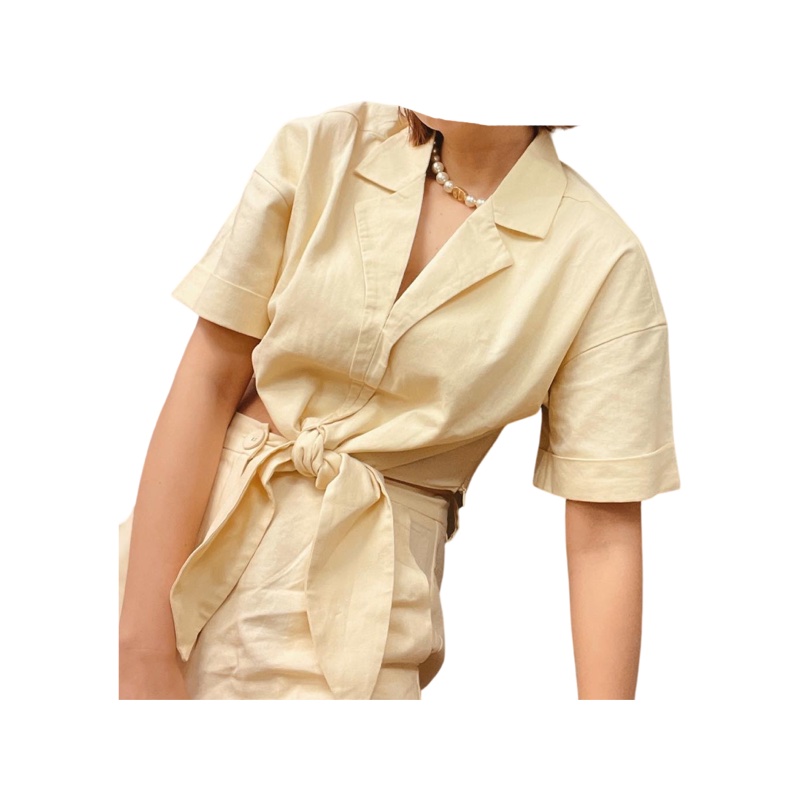 Klarra 淡黃色 套裝 上衣+褲子-1