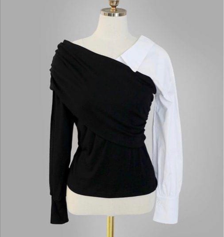 拼接不規則設計上衣-0