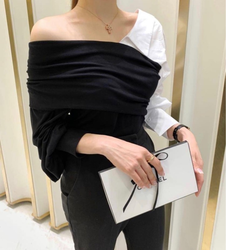 拼接不規則設計上衣-1