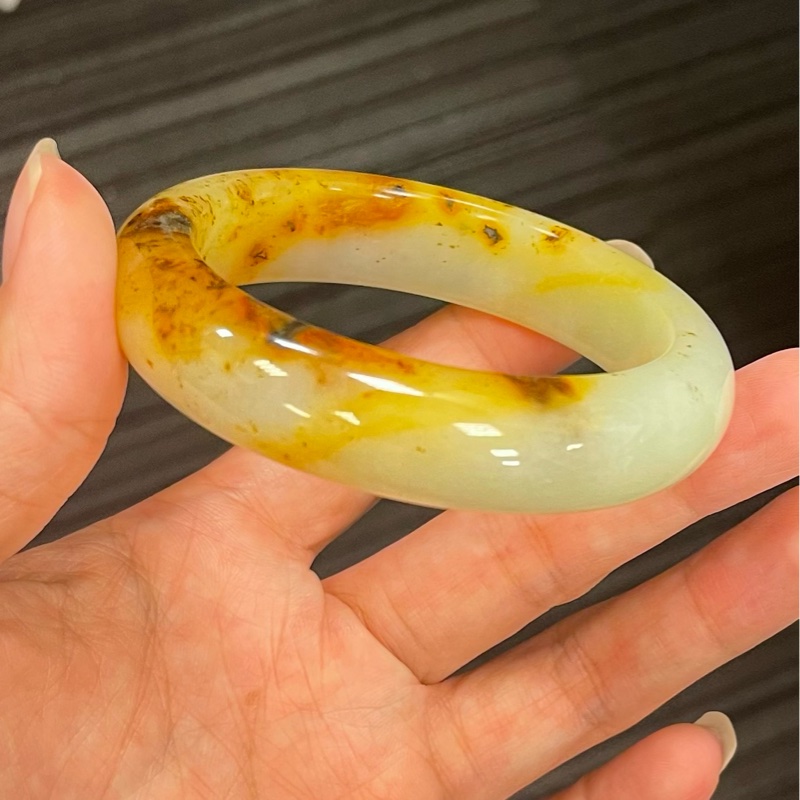 Z01現貨🌸天然岫玉手鐲/遼陽花玉桂花糕加厚手鐲/圈口57.9-0