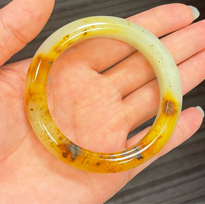 Z01現貨🌸天然岫玉手鐲/遼陽花玉桂花糕加厚手鐲/圈口57.9-4