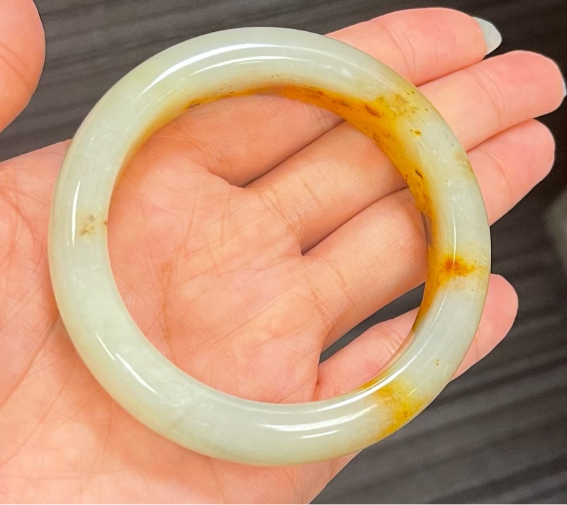 Z01現貨🌸天然岫玉手鐲/遼陽花玉桂花糕加厚手鐲/圈口57.9-5