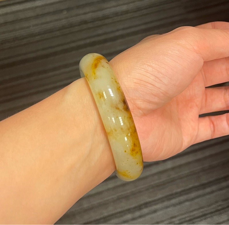 Z01現貨🌸天然岫玉手鐲/遼陽花玉桂花糕加厚手鐲/圈口57.9-6