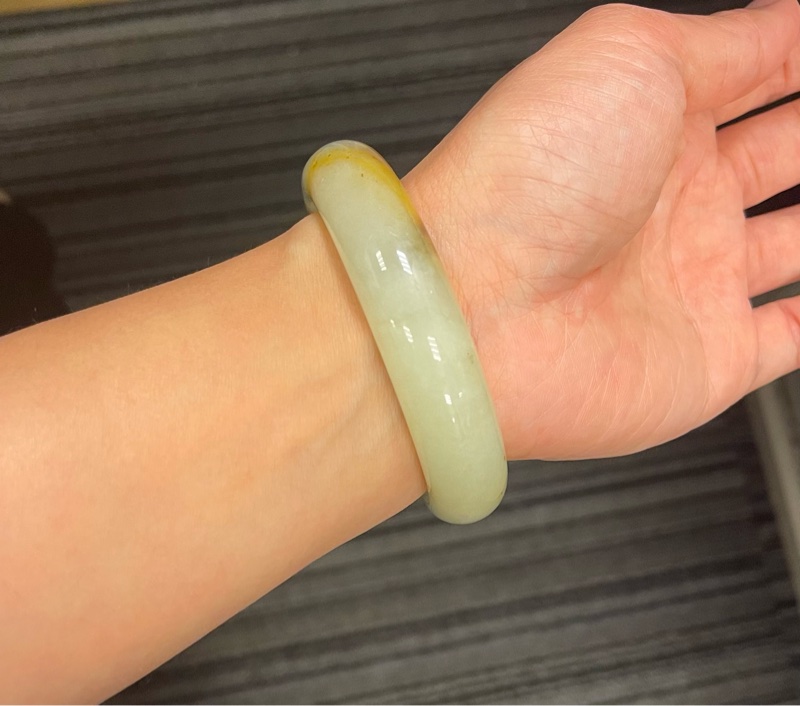 Z01現貨🌸天然岫玉手鐲/遼陽花玉桂花糕加厚手鐲/圈口57.9-8