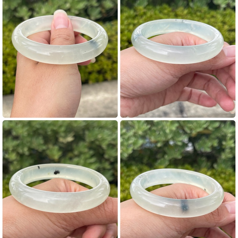Z02現貨🌸天然岫玉手鐲/白冰灑墨起螢光/圈口58.1-7