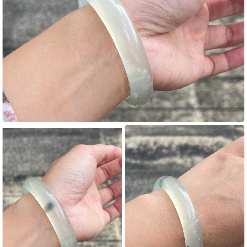 Z02現貨🌸天然岫玉手鐲/白冰灑墨起螢光/圈口58.1-9