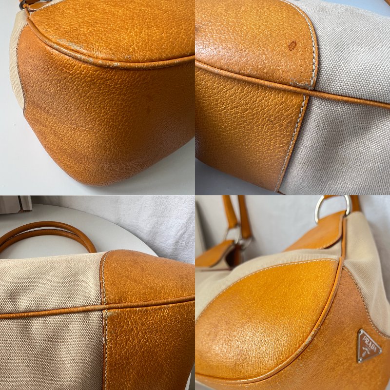 PRADA 帆布 x 香橙色皮革大手提包挎包-6