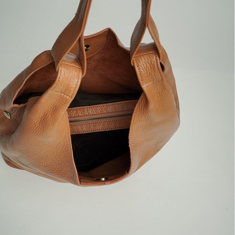 植鞣 羊皮 A4可入 肩背包 托特包 奶茶棕 棕色 卡杏色-2