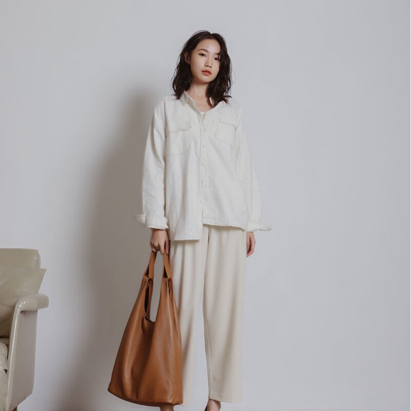 植鞣 羊皮 A4可入 肩背包 托特包 奶茶棕 棕色 卡杏色-5