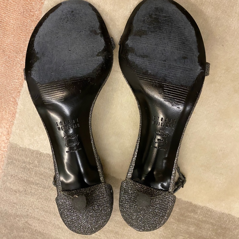 正品 Stuart Weitzman Naked 一字亮片低跟涼鞋 US8-3