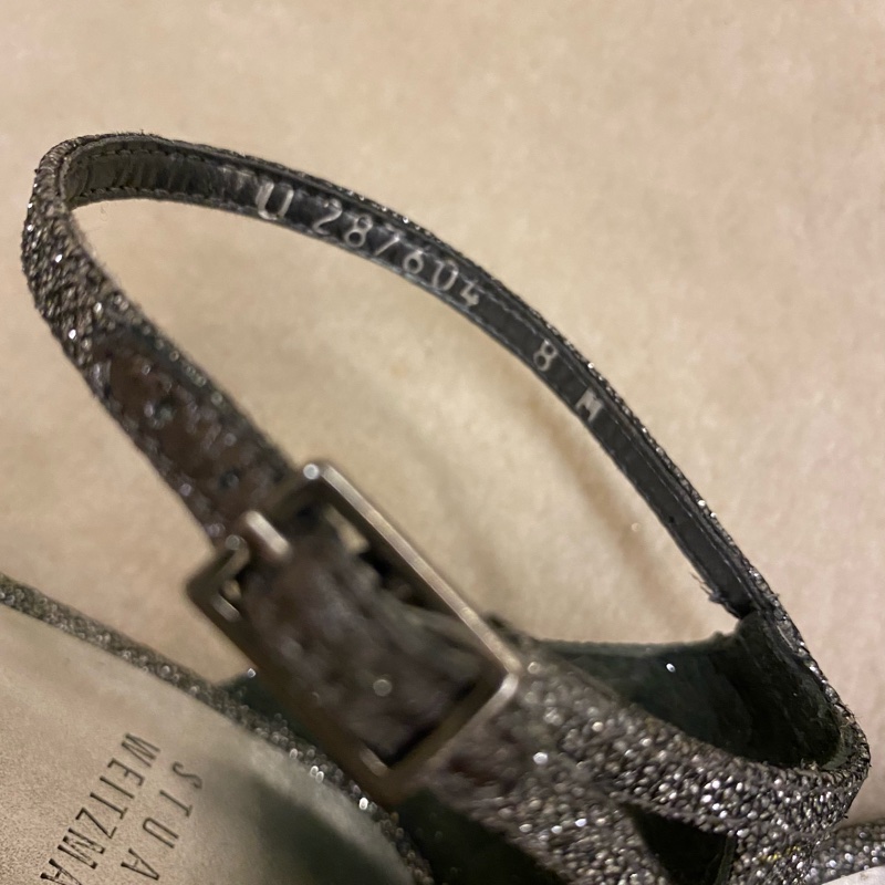 正品 Stuart Weitzman Naked 一字亮片低跟涼鞋 US8-4
