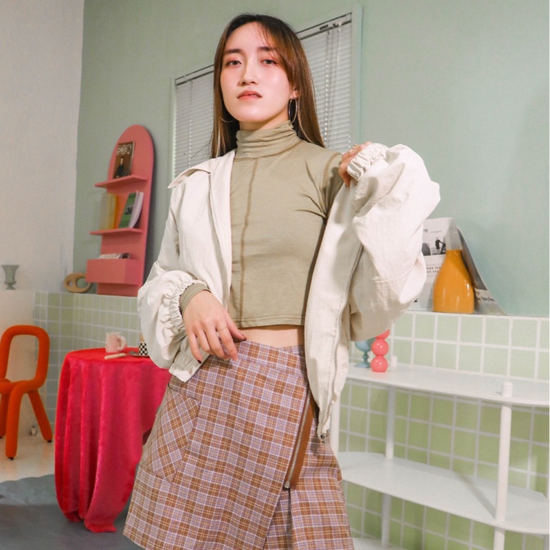 🇰🇷格子前拉鍊造型款 短裙（粉色）-3