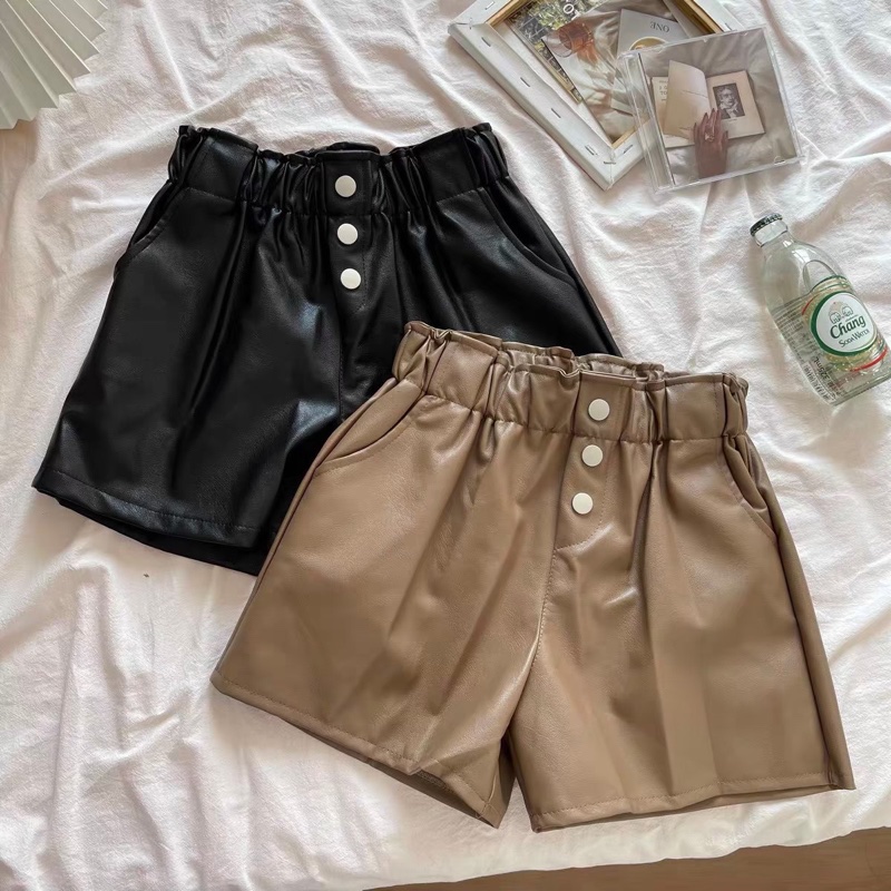 卡其色皮短褲-0