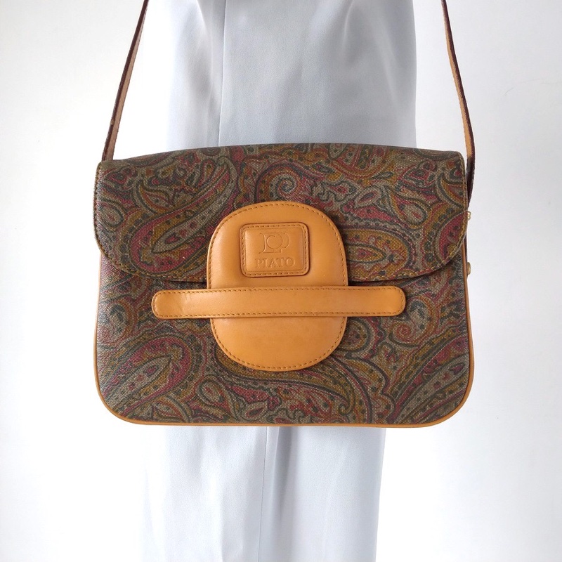 PIATO購自歐洲的vintage 古董包 風琴包 變形蟲圖騰-0