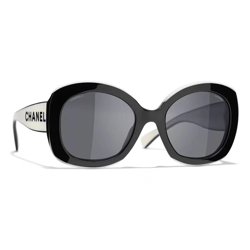 Chanel香奈兒新款同款太陽眼鏡墨鏡黑白拼色熊貓字母logo白色2022走秀-0