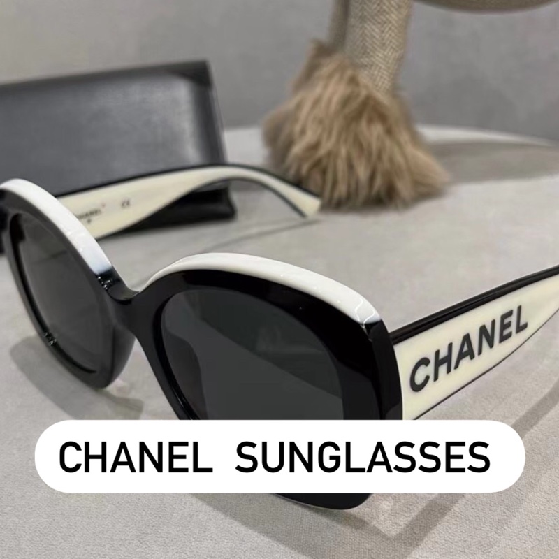 Chanel香奈兒新款同款太陽眼鏡墨鏡黑白拼色熊貓字母logo白色2022走秀-1
