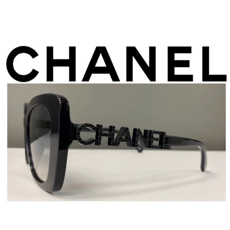 香奈兒Chanel 新款同款圓框墨鏡黑色水鑽字母太陽眼鏡-2
