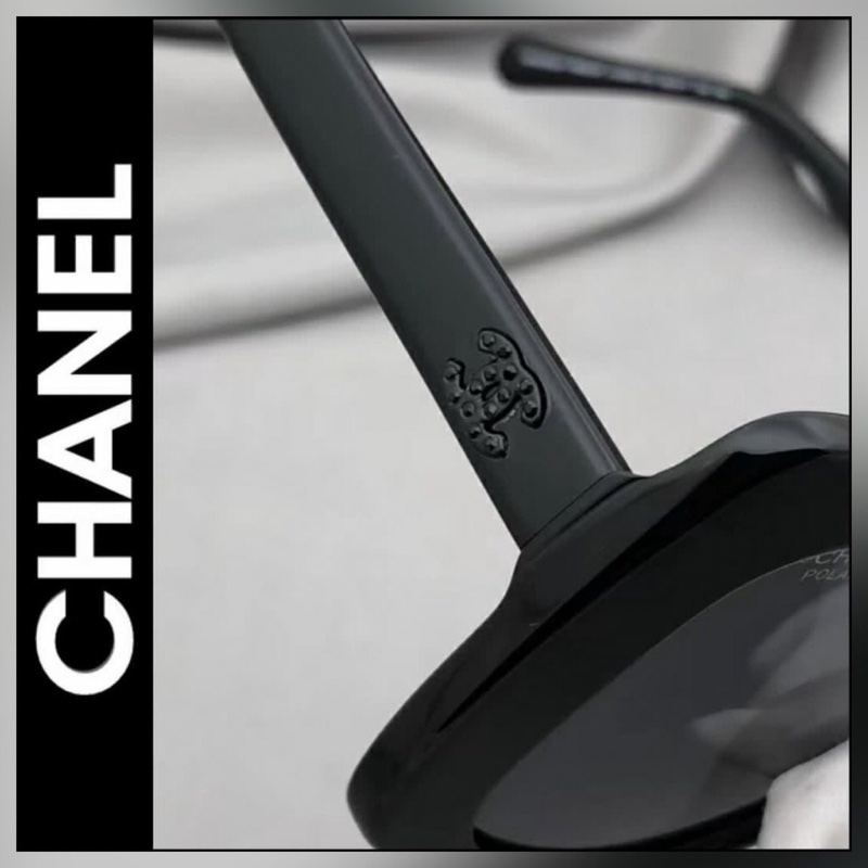 香奈兒Chanel 新款同款圓框墨鏡黑色水鑽字母太陽眼鏡-4