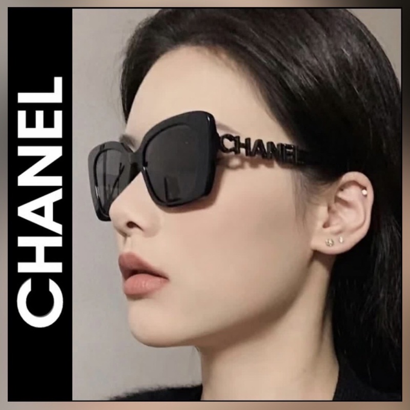 香奈兒Chanel 新款同款圓框墨鏡黑色水鑽字母太陽眼鏡-5