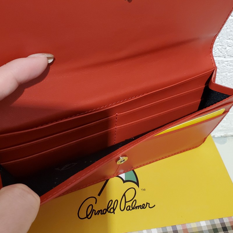 Arnold Palmer 小雨傘經典紅格紋長夾全新-3