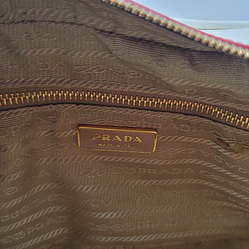 [正品名牌包 ] PRADA 經典三角浮雕LOGO手提包-5
