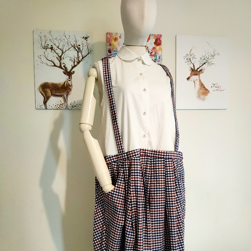 whiple 假兩件式吊帶中長裙-0