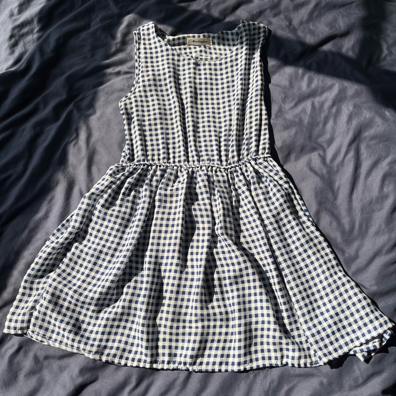 細格紋連身背心洋裝-0