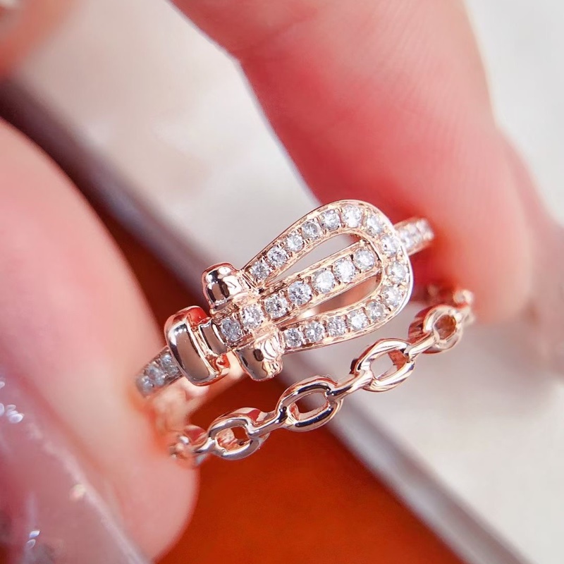 天然白鑽鏈條個性風18K金戒指-1