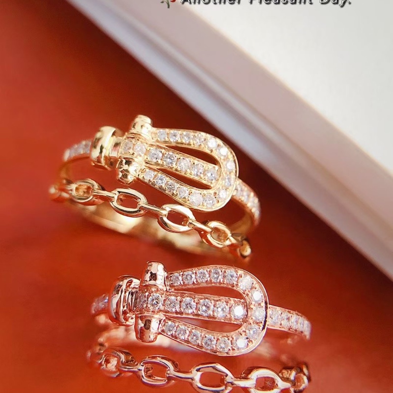 天然白鑽鏈條個性風18K金戒指-2