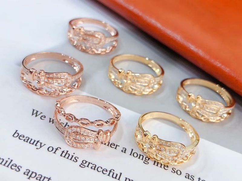 天然白鑽鏈條個性風18K金戒指-3