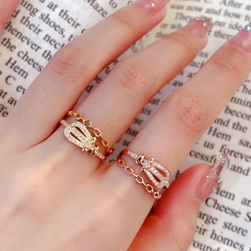 天然白鑽鏈條個性風18K金戒指-5