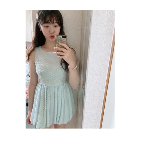 Baby 藍雪紡點點無袖洋裝💓