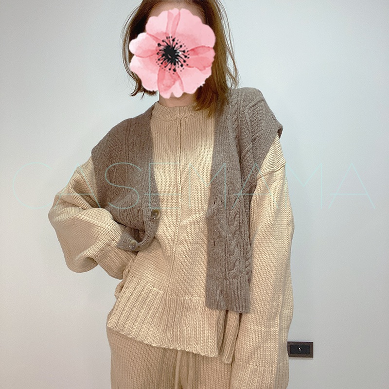 9成新 正韓代購 韓國東大門代購　森林系 日系 街頭 個性 粗針織 麻花 落肩 背心-4