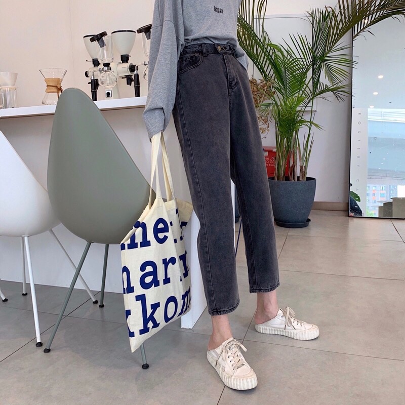 人氣王‼️韓版復古刷舊黑色高腰直筒牛仔褲 休閒黑色牛仔褲 牛仔寬長褲 古著刷舊褲女裝 闊腿褲 老爹褲 春夏季-0