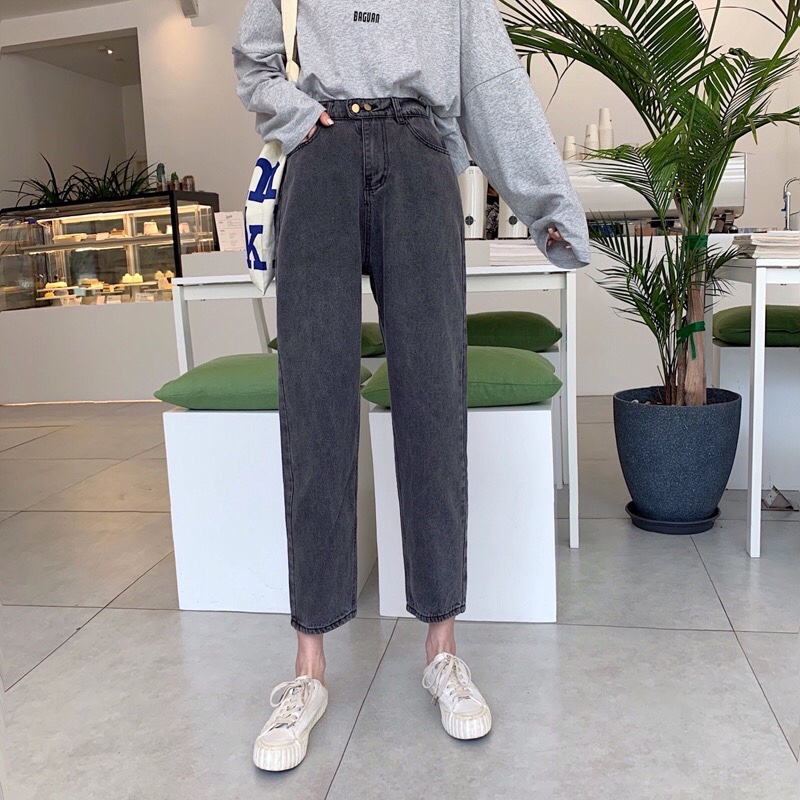 人氣王‼️韓版復古刷舊黑色高腰直筒牛仔褲 休閒黑色牛仔褲 牛仔寬長褲 古著刷舊褲女裝 闊腿褲 老爹褲 春夏季-2