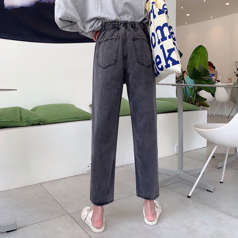 人氣王‼️韓版復古刷舊黑色高腰直筒牛仔褲 休閒黑色牛仔褲 牛仔寬長褲 古著刷舊褲女裝 闊腿褲 老爹褲 春夏季-3