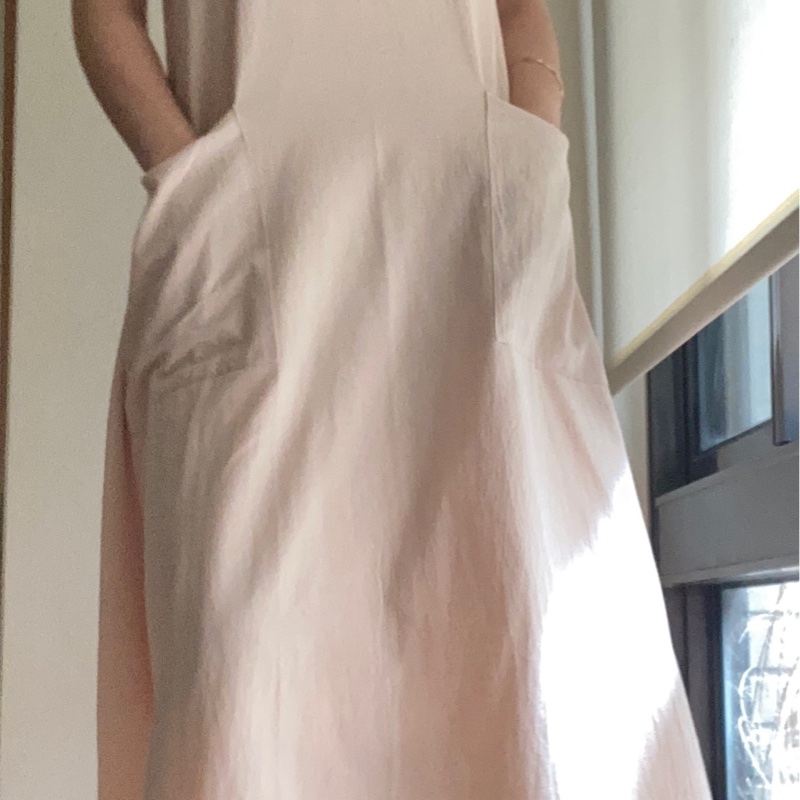 典雅亞麻過膝洋裝(杏色)-2