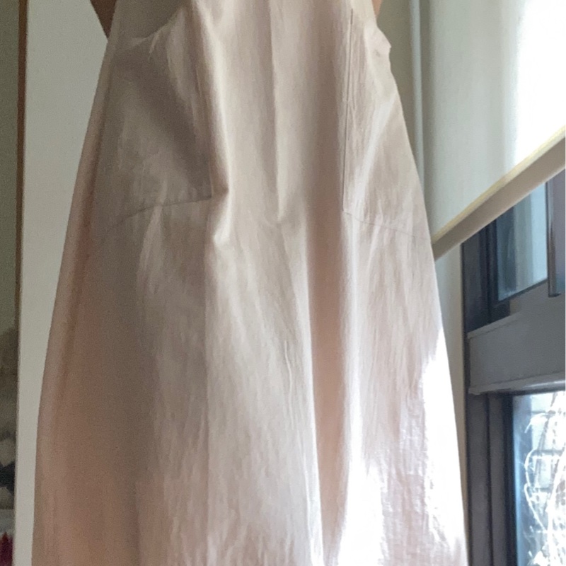 典雅亞麻過膝洋裝(杏色)-3