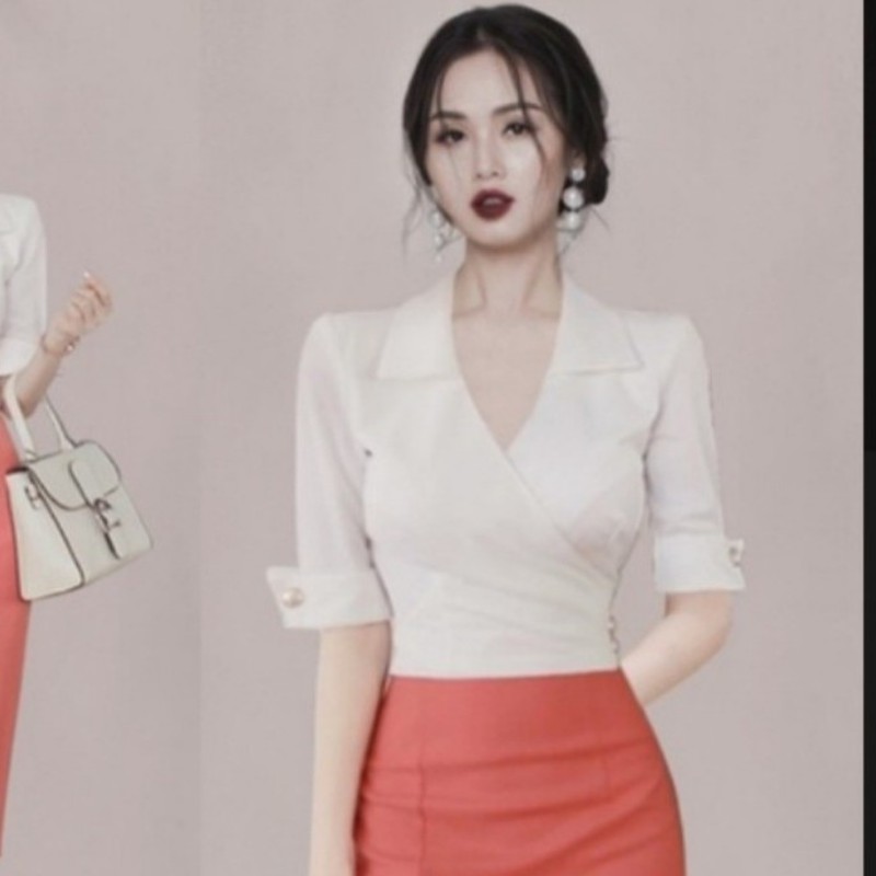 L號白色性感上衣-0