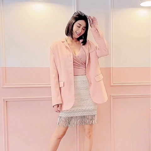 lovfee lady法式蕾絲流蘇中長裙