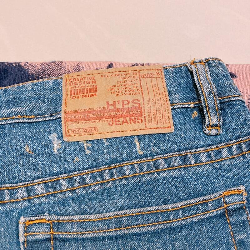 刷白藍色寬管牛仔褲 UF971-3