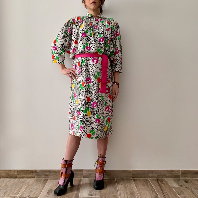 歐洲古著 義大利製 抽象印花 洋裝-0