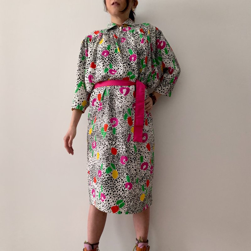 歐洲古著 義大利製 抽象印花 洋裝-1