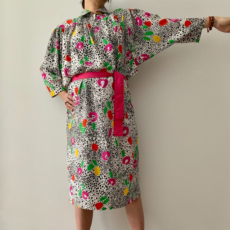 歐洲古著 義大利製 抽象印花 洋裝-2