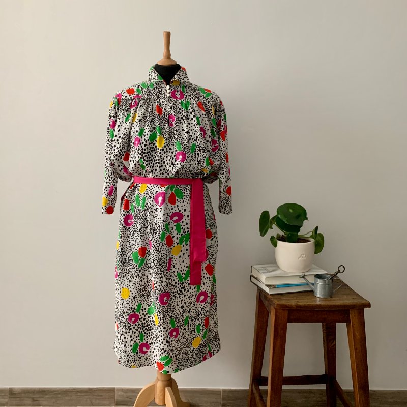 歐洲古著 義大利製 抽象印花 洋裝-3