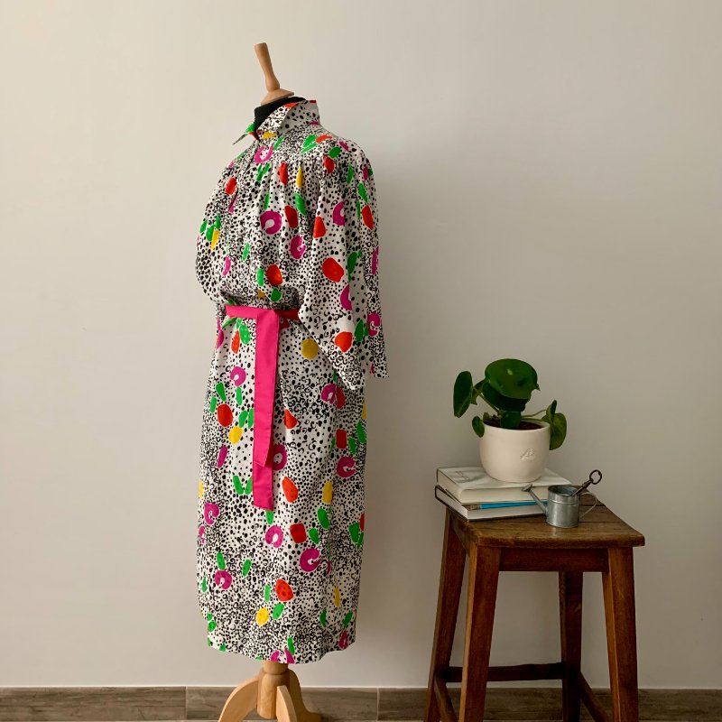 歐洲古著 義大利製 抽象印花 洋裝-4