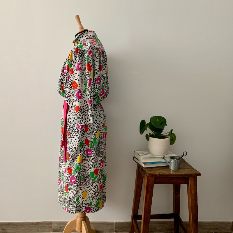 歐洲古著 義大利製 抽象印花 洋裝-5