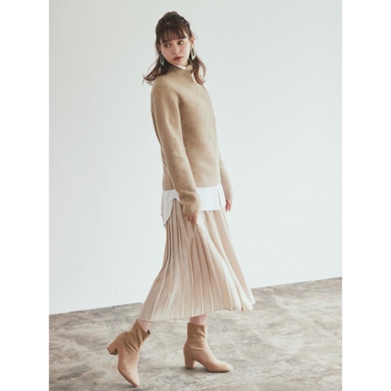 Uniqlo 女裝 彈性短靴 襪靴 踝靴 奶茶色 beige 仿麂皮絨 彈力貼腿顯瘦 中筒高跟短靴-0